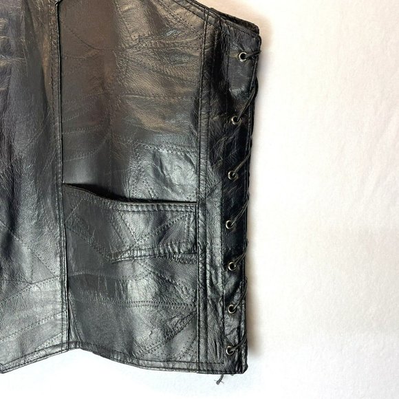 Rocky Ranch Hides Mens 3X Genuine Hog Leather Vest Black Biker Motorcycle Moto - Picture 2 of 6